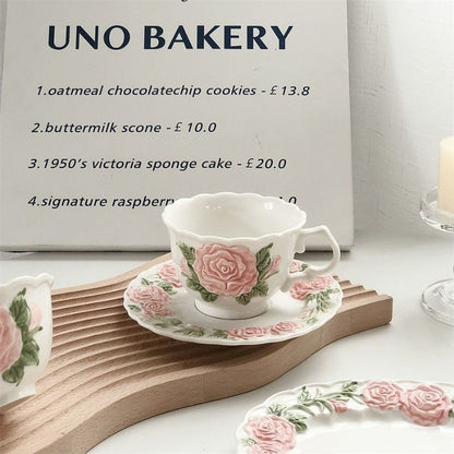 Tasse et soucoupe roses rétro roses ON1460