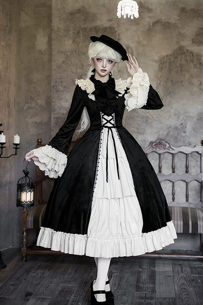 Letters and Poems Nutcracker Box Long Sleeves Ruffled Open-Front Bow Lace-Up Gothic Lolita Dress