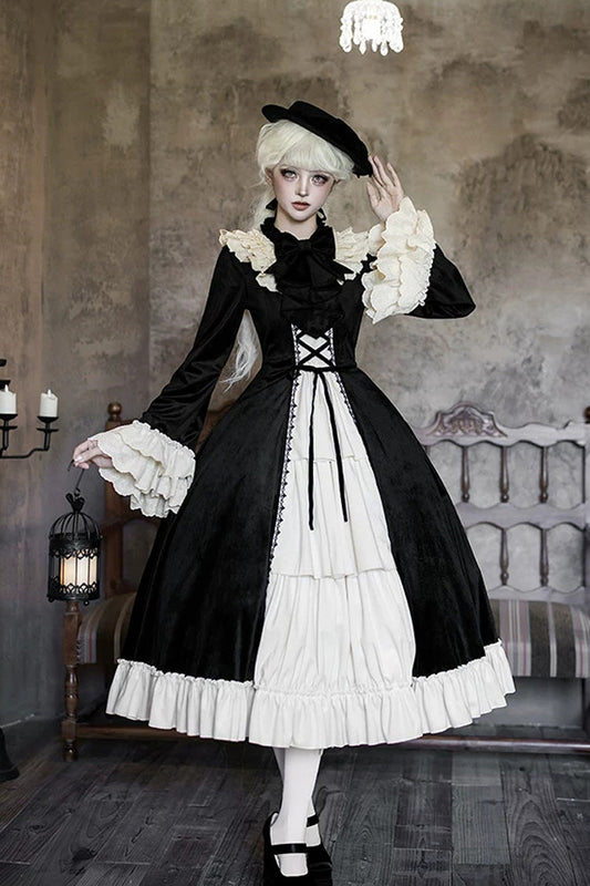 Letters and Poems Nutcracker Box Long Sleeves Ruffled Open-Front Bow Lace-Up Gothic Lolita Dress