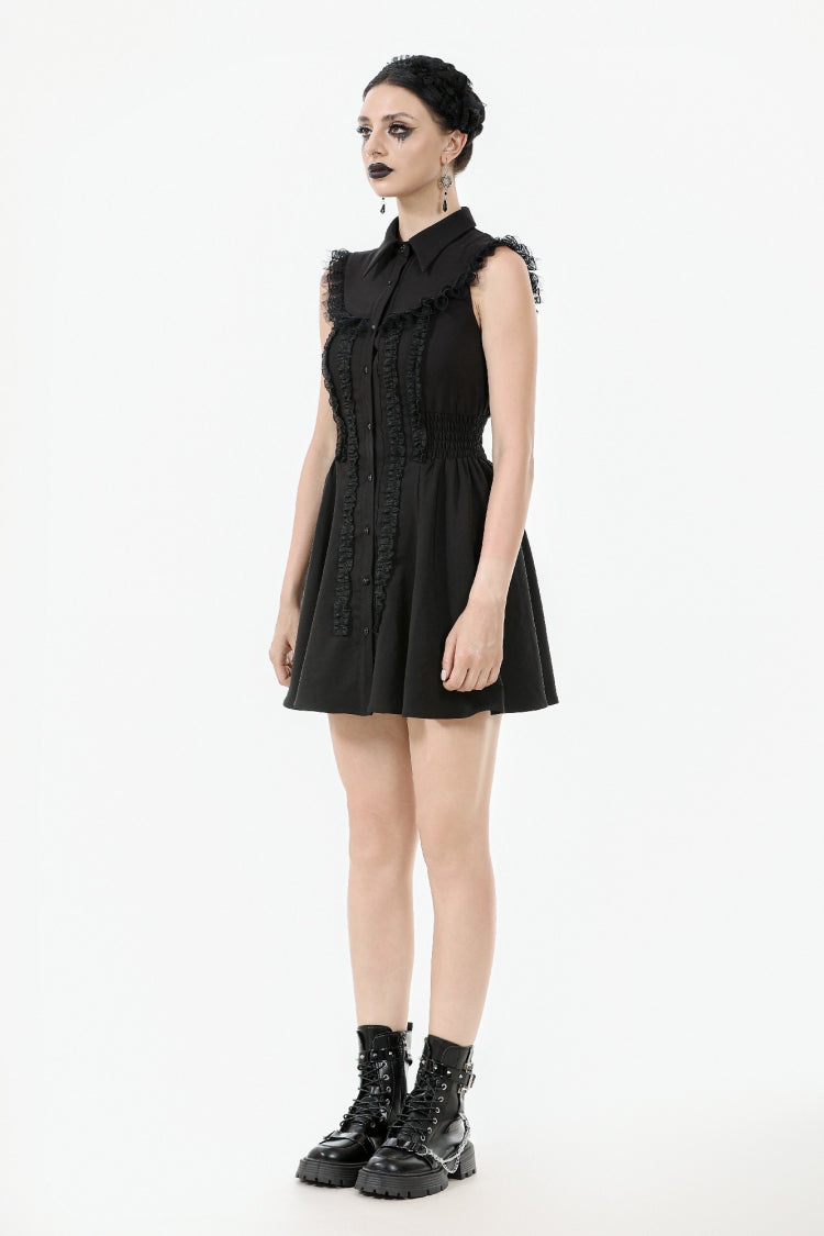 Obsidian Lapel Collar Sleeveless Lace Button-Front Gown - Graduation