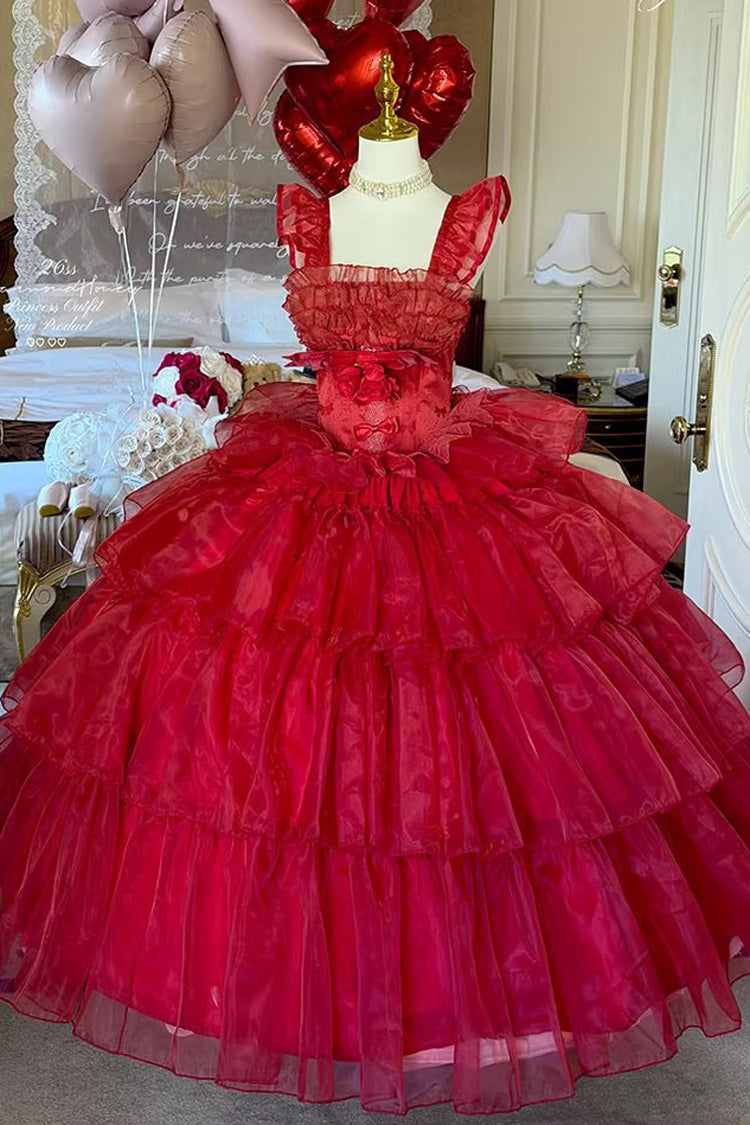 Ruffled Sleeveless Sweet Lolita Dress - Red Mousse Love Song