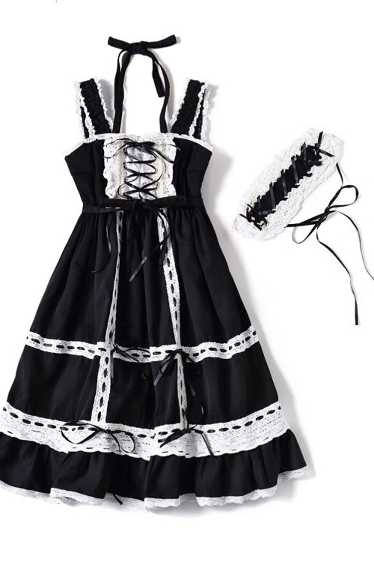 Black Antique Dolls Sweet Lolita Triple-Layered Bowknot JSK Dress