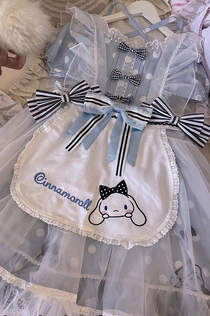 Light Blue Short Sleeves Dog Print Ruffle Bow Sweet Lolita Dress