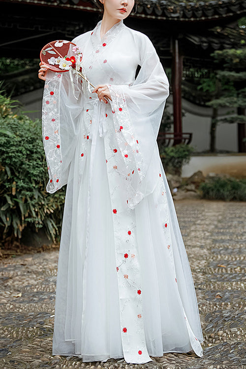 Ivory Embroidered Safflower Ancient Hanfu Outfit