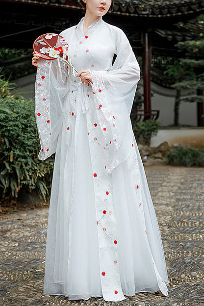 Ivory Embroidered Safflower Ancient Hanfu Outfit