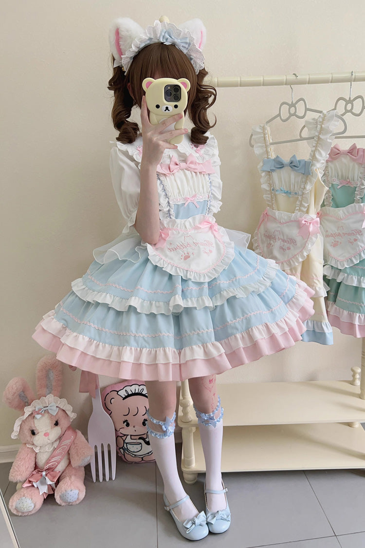 Cat-Ear Story Layered Ruffled Bowknot JSK Lolita Dress in Four Colors