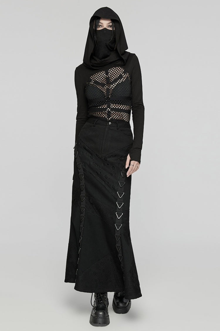 Triangular Buckle Fishtail Skirt with Mesh Accents