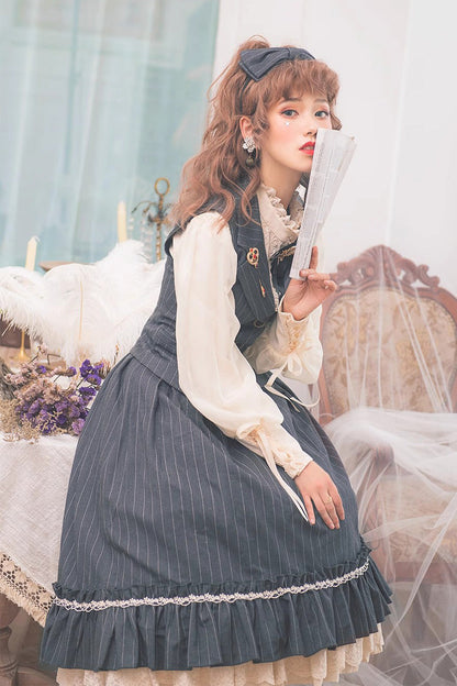 Layered Striped Ruffle Sweet College Elegant Lolita Skirt
