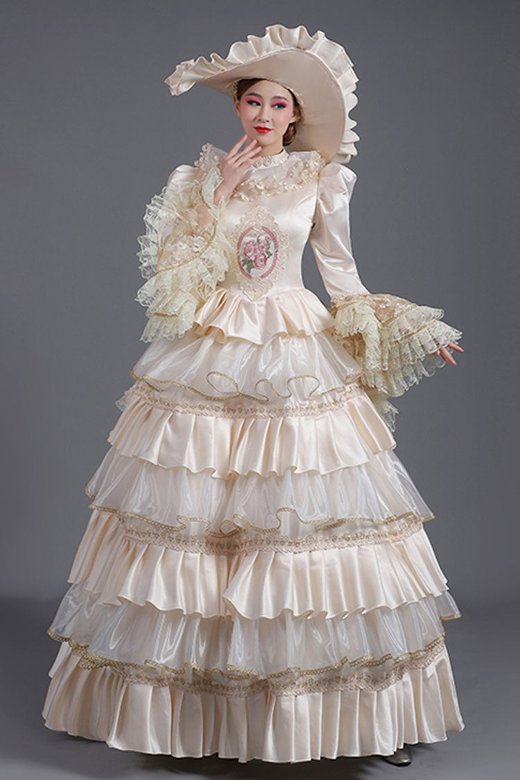Tiered Prom Dress with Hime Sleeves & Ruffles