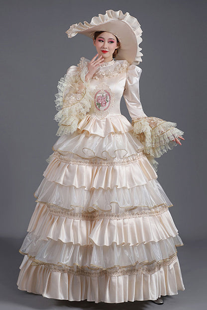 Tiered Prom Dress with Hime Sleeves & Ruffles