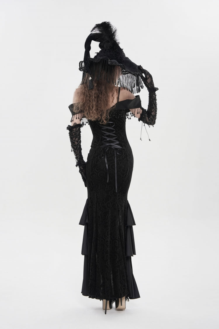Off Shoulder Sleeveless Embroidered Lace Slim Gothic Strapless Dress
