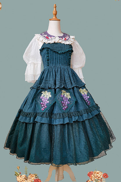 Emerald Sleeveless Floral Embroidery Sweet Lolita JSK - Vineyard