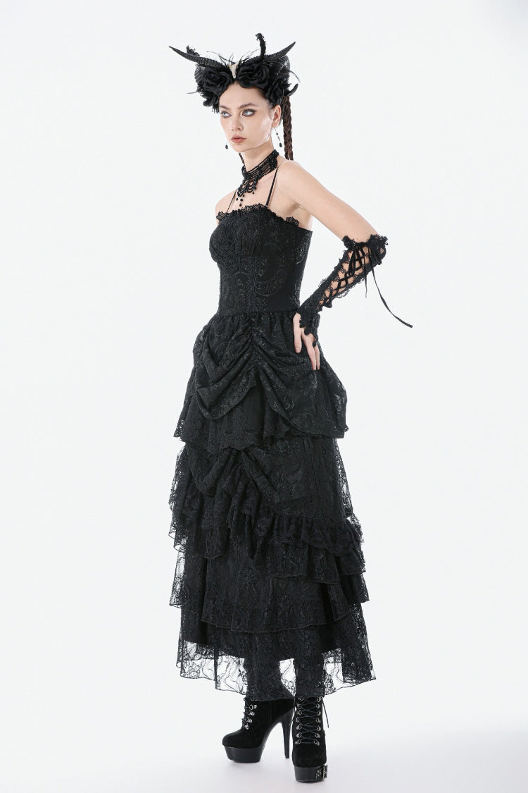 Embroidered Peplum Court Slip Dress in Gothic Style
