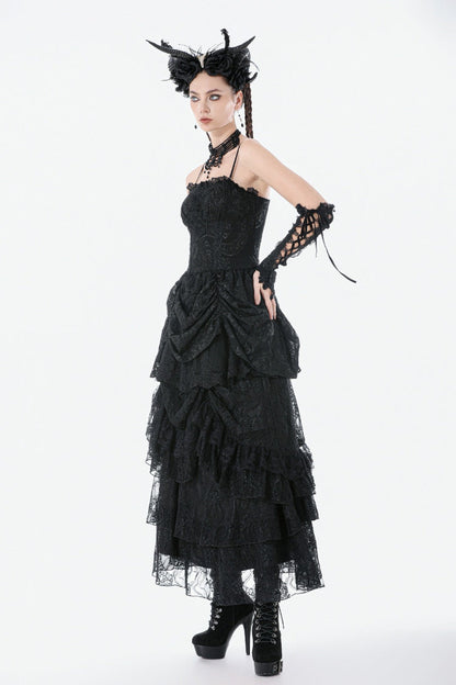Embroidered Peplum Court Slip Dress in Gothic Style