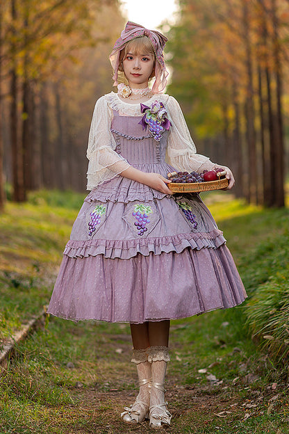 Purple Sleeveless Jacquard Ruffle Embroidery Sweet JSK Dress - Vineyard