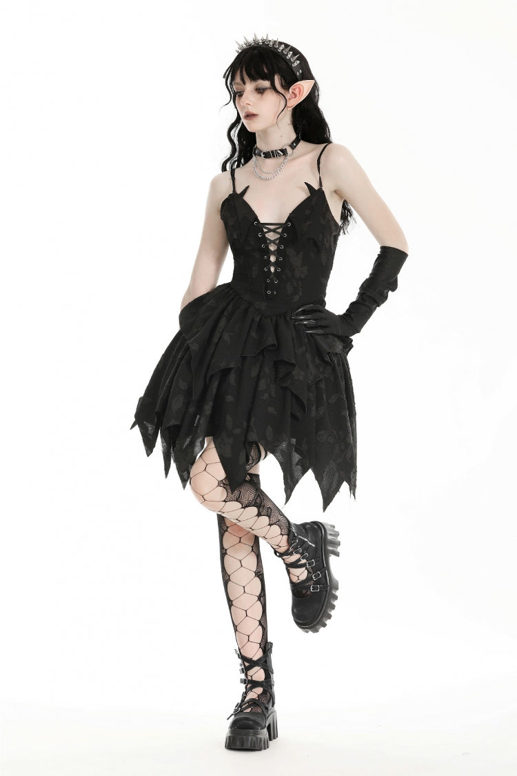 V Collar Sleeveless Halloween Printed Irregular Gothic Slip Dress