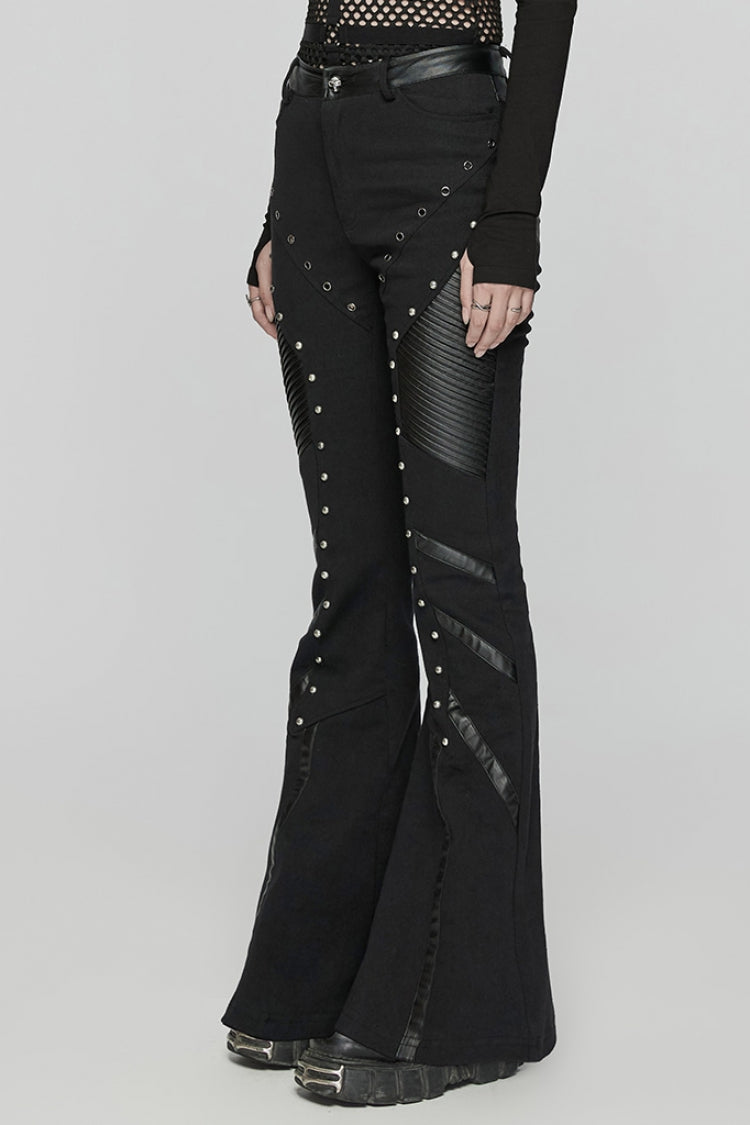 Punk Flared Trousers with Mesh and Metal Studs