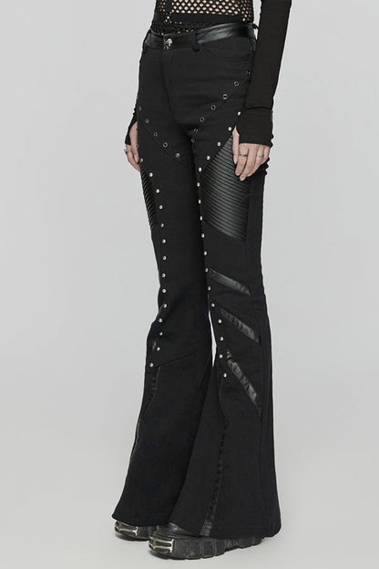 Punk Flared Trousers with Mesh and Metal Studs