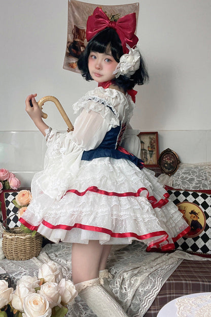 Snow White Sweet Lolita Ruffle Bowknot Lace JSK Dress