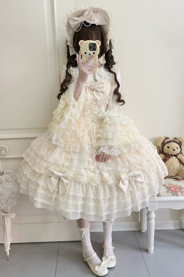 Beige Dream Prologue Doll Multi-Layered Bow Lace Dress