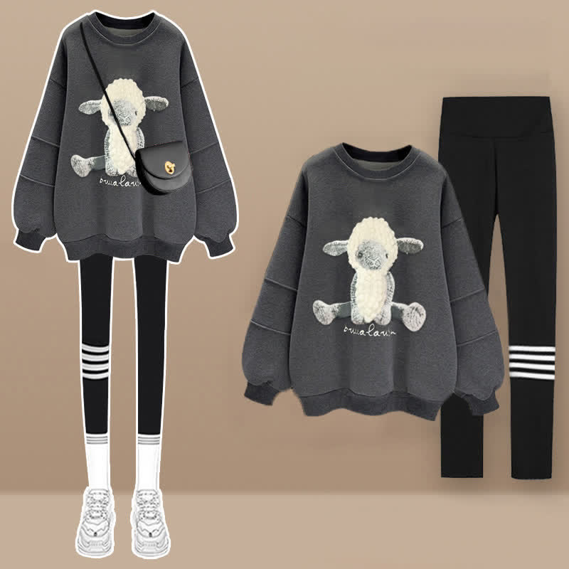 Sweatshirt-Set mit Schafmuster und Plüschhose