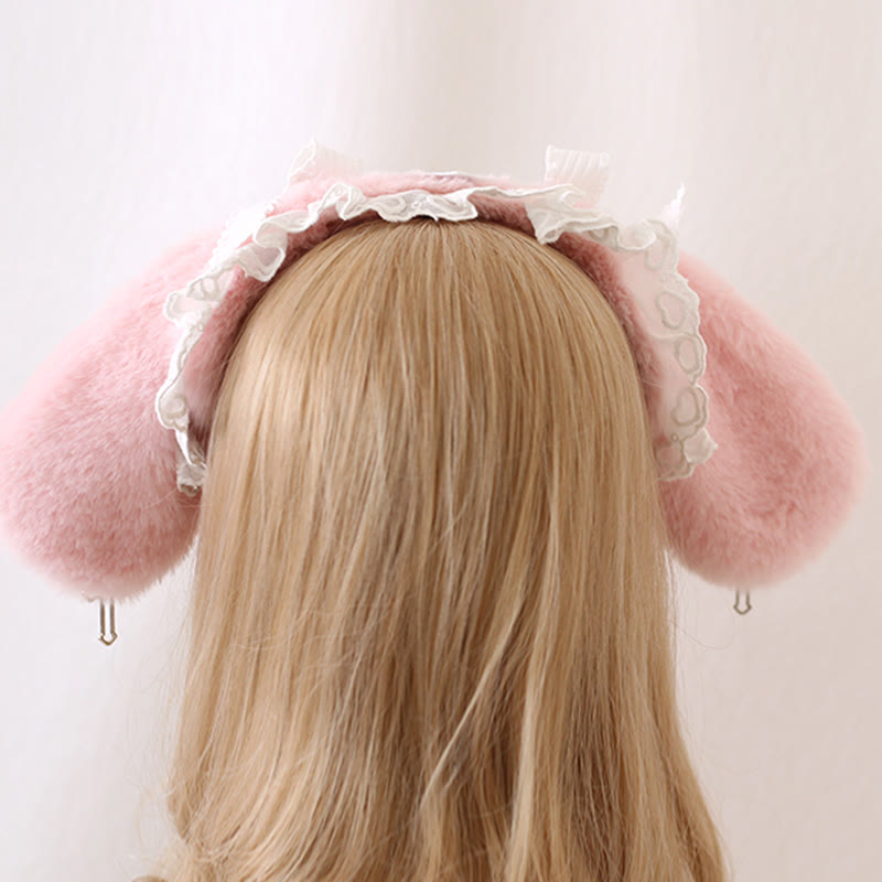 Chapeau en peluche Lolita avec nœud papillon et croix décorative