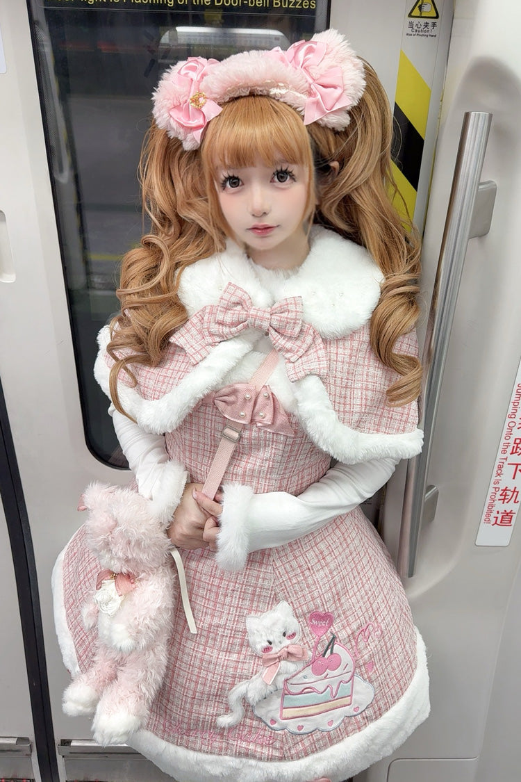 Pink Print Embroidery Bow Sweet Princess JSK Dress