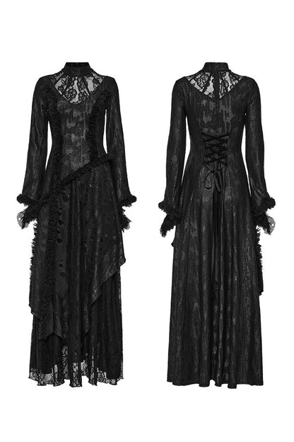 Gothic Dress with Cutout Lace and Mesh Panels