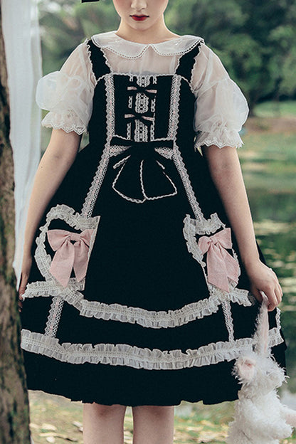Black High-Waist Sweet Lolita JSK with Bow and Ruffled Princess Style