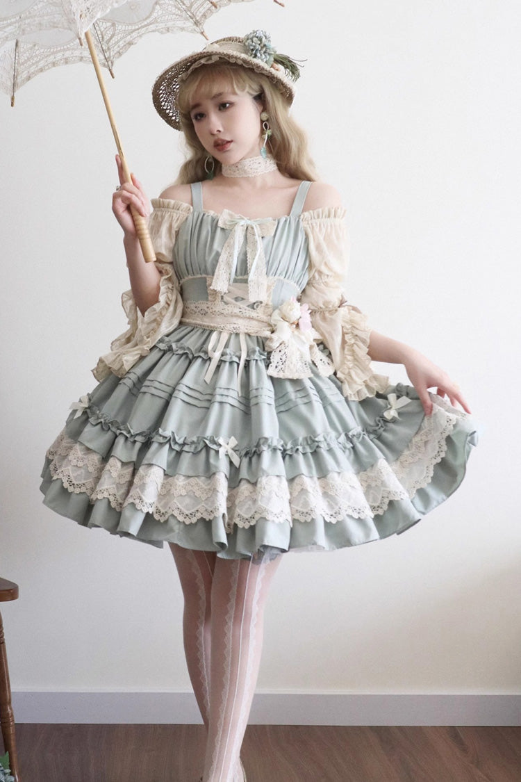 Emerald Off-Shoulder Lace Bowknot Princess Lolita Gown - Vivian