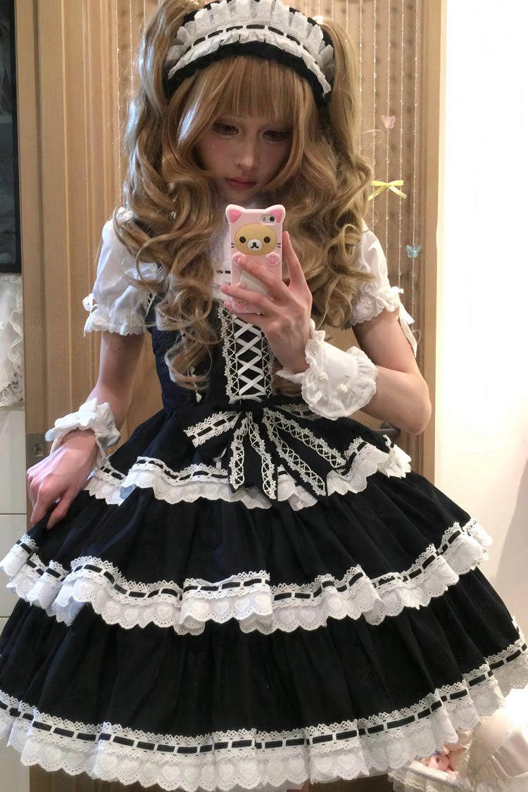 Maiden Heart Triple-Layered Ruffle Bowknot Lace Sweet Lolita Jsk Dress