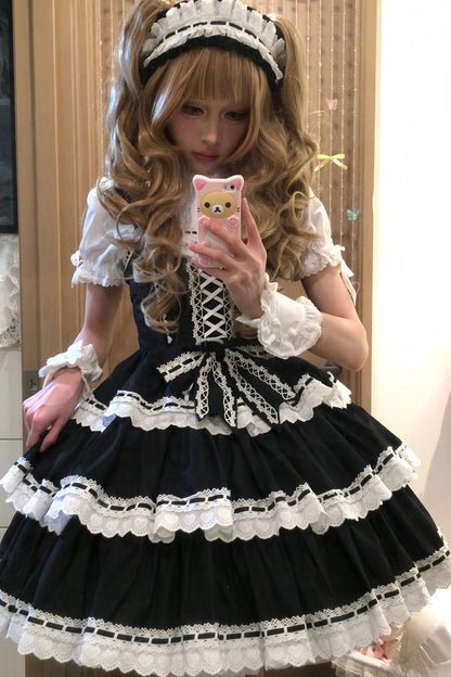 Maiden Heart Triple-Layered Ruffle Bowknot Lace Sweet Lolita Jsk Dress