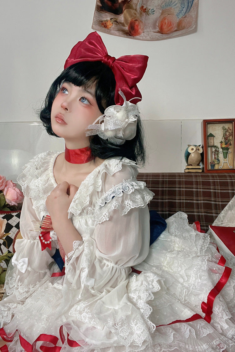 Snow White Sweet Lolita Ruffle Bowknot Lace JSK Dress