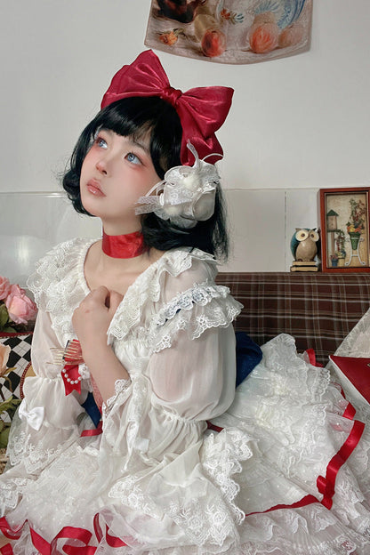 Snow White Sweet Lolita Ruffle Bowknot Lace JSK Dress