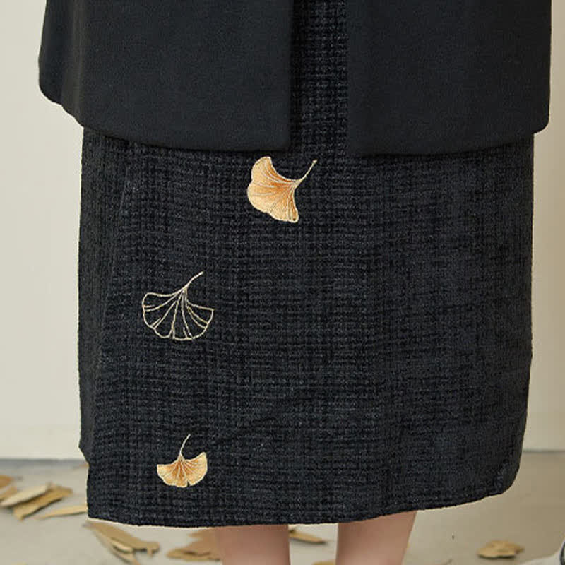 Elegant Bunny Embroideried Coat Shirt Floral High Waist Skirt