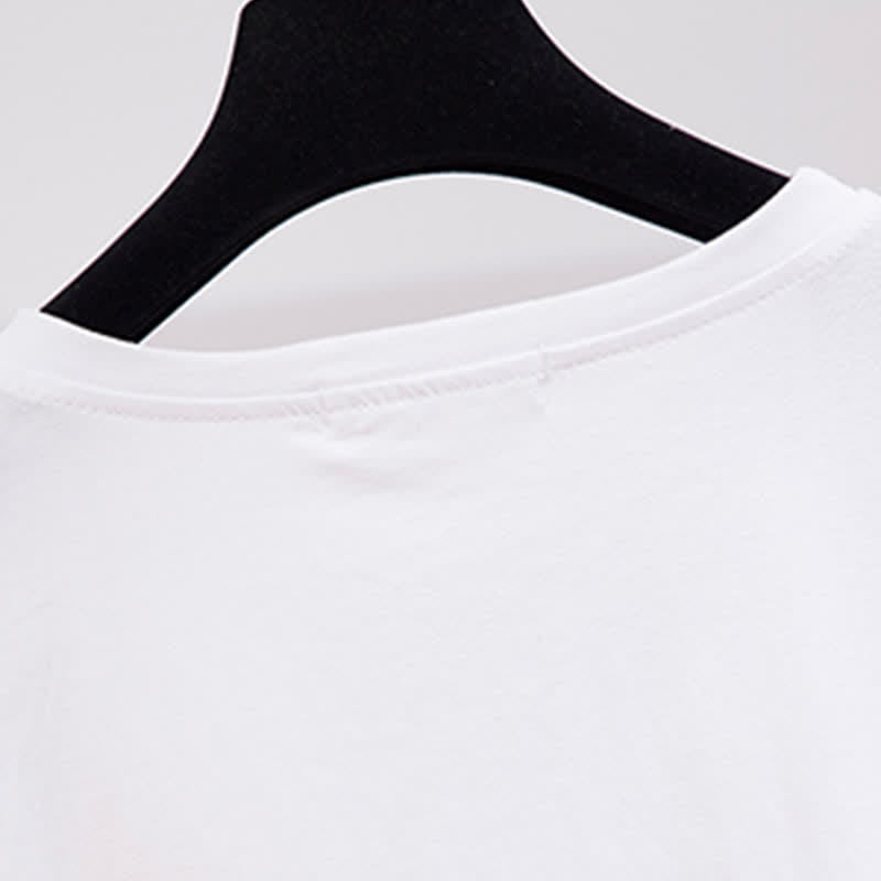 Denim Chic Round T-Shirt Collar Colorblock Pocketed Shorts