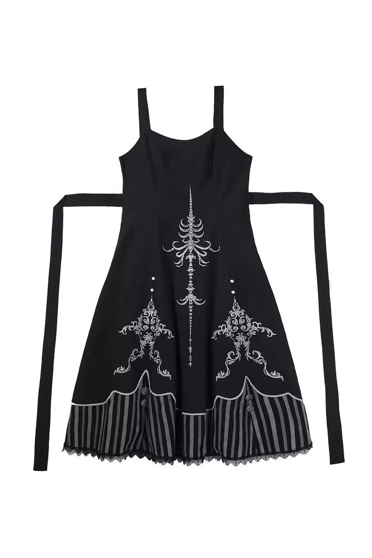 Embroidered Gothic Vintage Jumper Dress Set - Black