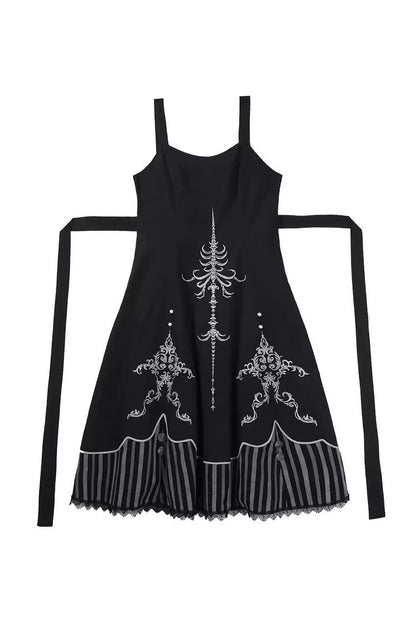 Embroidered Gothic Vintage Jumper Dress Set - Black