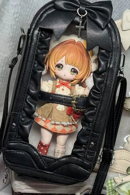 Gothic Ita Bag with Cross Bow and Gathered Trim Window Doll Design
