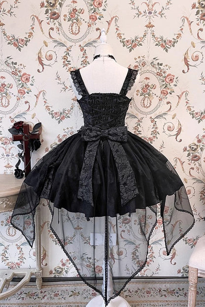 Weeping Rose Double-Layer Ruffle Embroidered Bow Lace Gothic Ballet Set