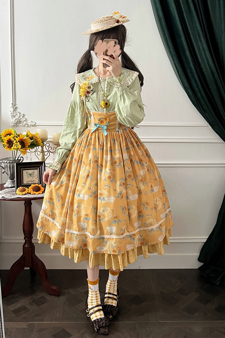Amber Sleeveless Ruffled Bow Sunflower JSK Chic Attire