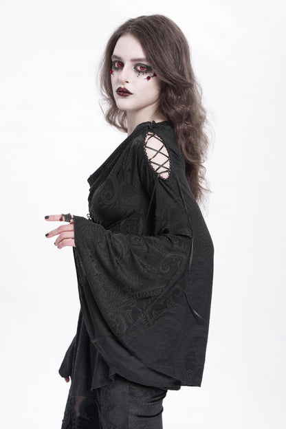Embroidered Goth Blouse with Flared Sleeves - Women