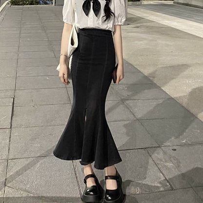 Dress Up Lace Irregular Set Slip Puff Sleeve Shirt Skirt