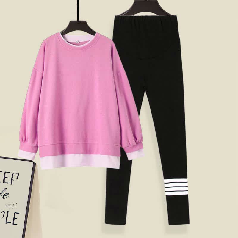 Lässiges Sweatshirt mit rundem Kragen, lässiges Leggings-Set