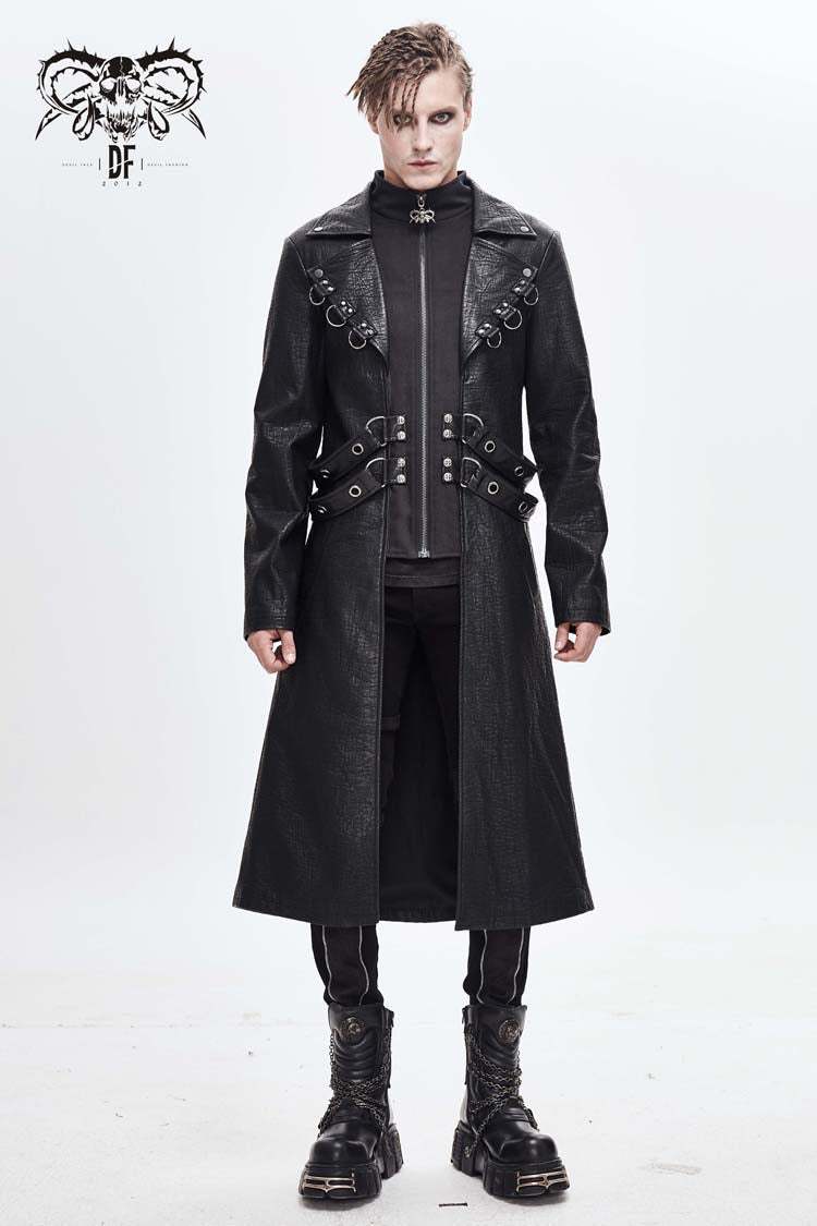 Men's Punk Leather Coat with Waist Hasp