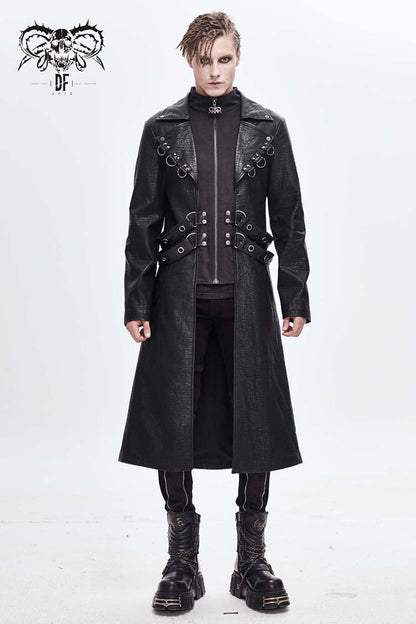 Men's Punk Leather Coat with Waist Hasp