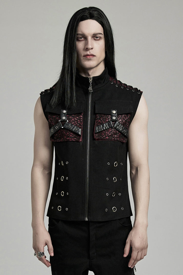 Stitching Slim Punk Vest with Stand Collar