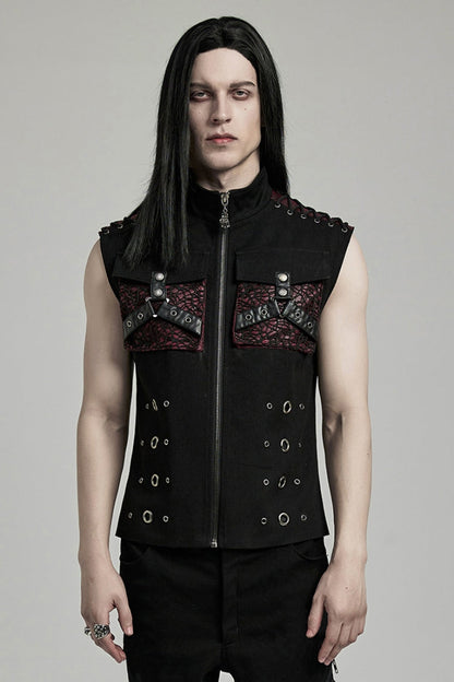 Stitching Slim Punk Vest with Stand Collar