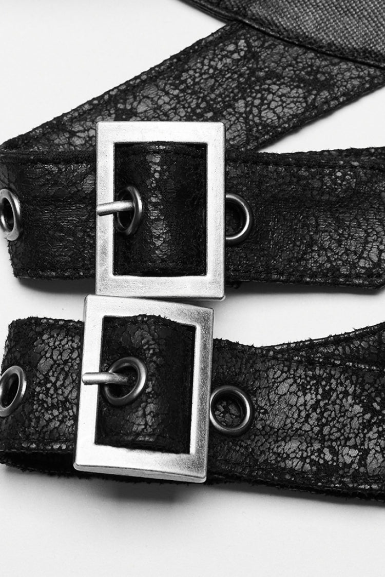 Gothic Corset with Hollow Metal Ring Lace in Black Faux Leather for Women