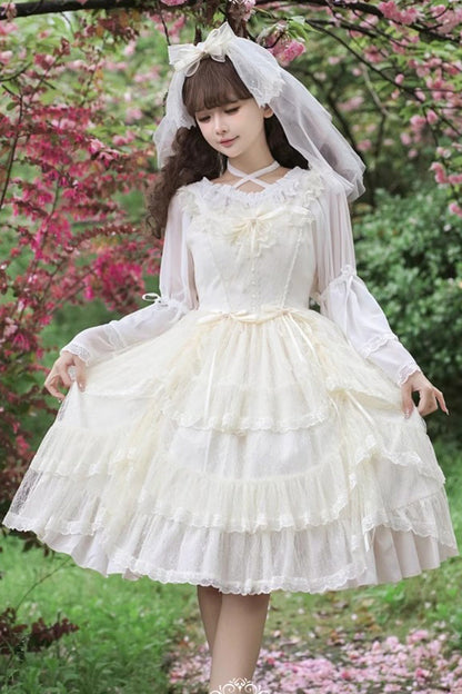 Jacquard Bowknot Jsk Dress - Sweet Elegant Lolita Multi-Layer